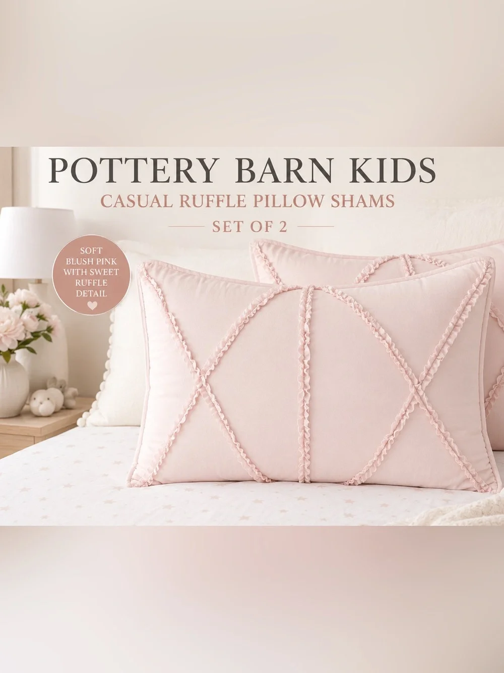 Pottery Barn Kids Casual Ruffle Pink Pillow Shams Set of 2 - Pillows not include